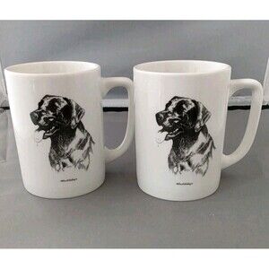 2 New Richard E Bishop Dog Coffee Cup mugs 4" tall